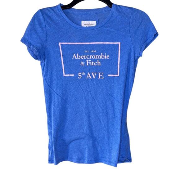 Abercrombie & Fitch Blue Short Sleeve Logo T-Shirt Y2K Basic Tee - Picture 1 of 5